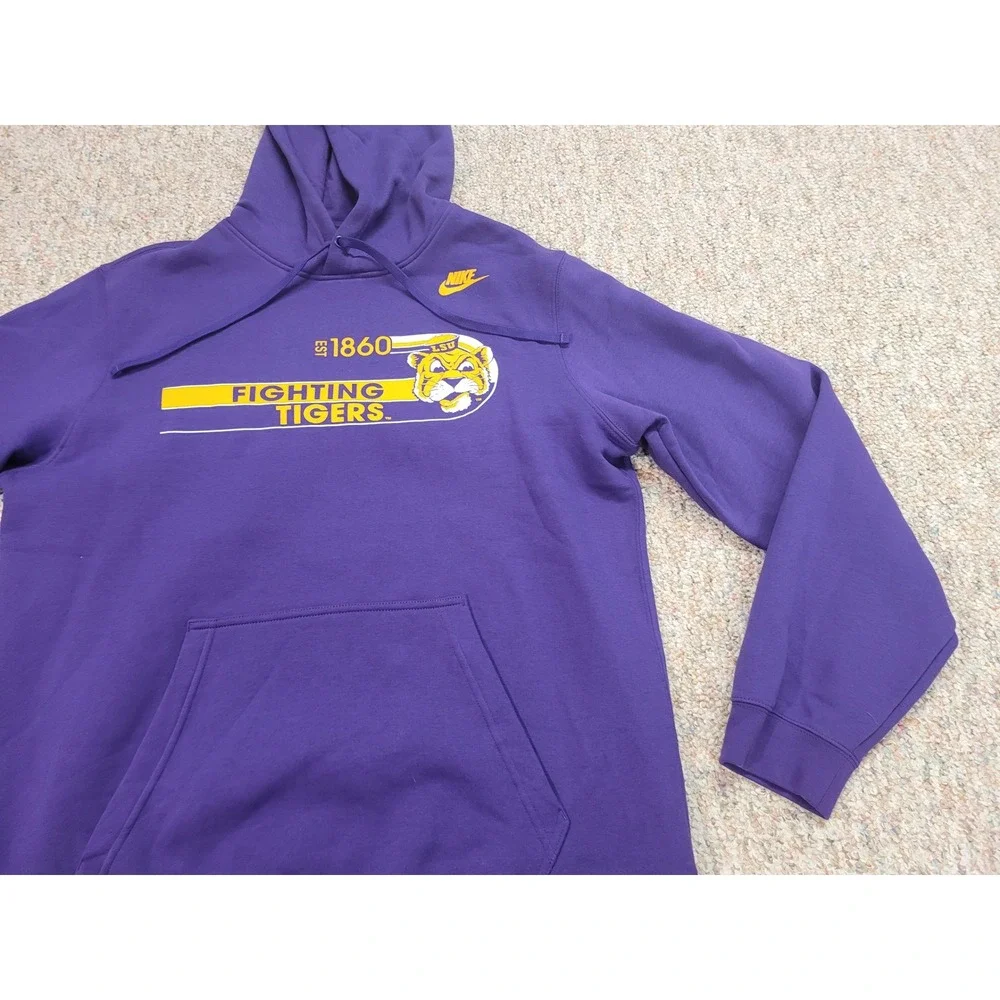Nike LSU Fighting Tigers Hoodie Men Large Purple Pullover Sweatshirt NCAA Sports